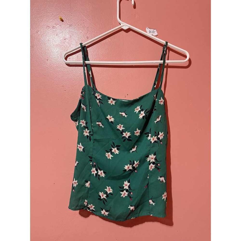 3/$15 Astr Womens Tank Top XL Extra Large Green Flowers Lightweight Sleeveless